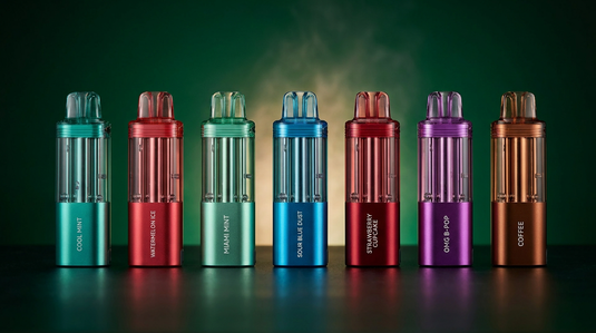 Seven Foger Switch Pro replacement pod flavors in a lineup: Cool Mint, Watermelon Ice, Miami Mint, Sour Blue Dust, Strawberry Cupcake, OMG B-POP, and Coffee Seven Foger Switch Pro replacement pod flavors in a lineup: Cool Mint, Watermelon Ice, Miami Mint, Sour Blue Dust, Strawberry Cupcake, OMG B-POP, and Coffee