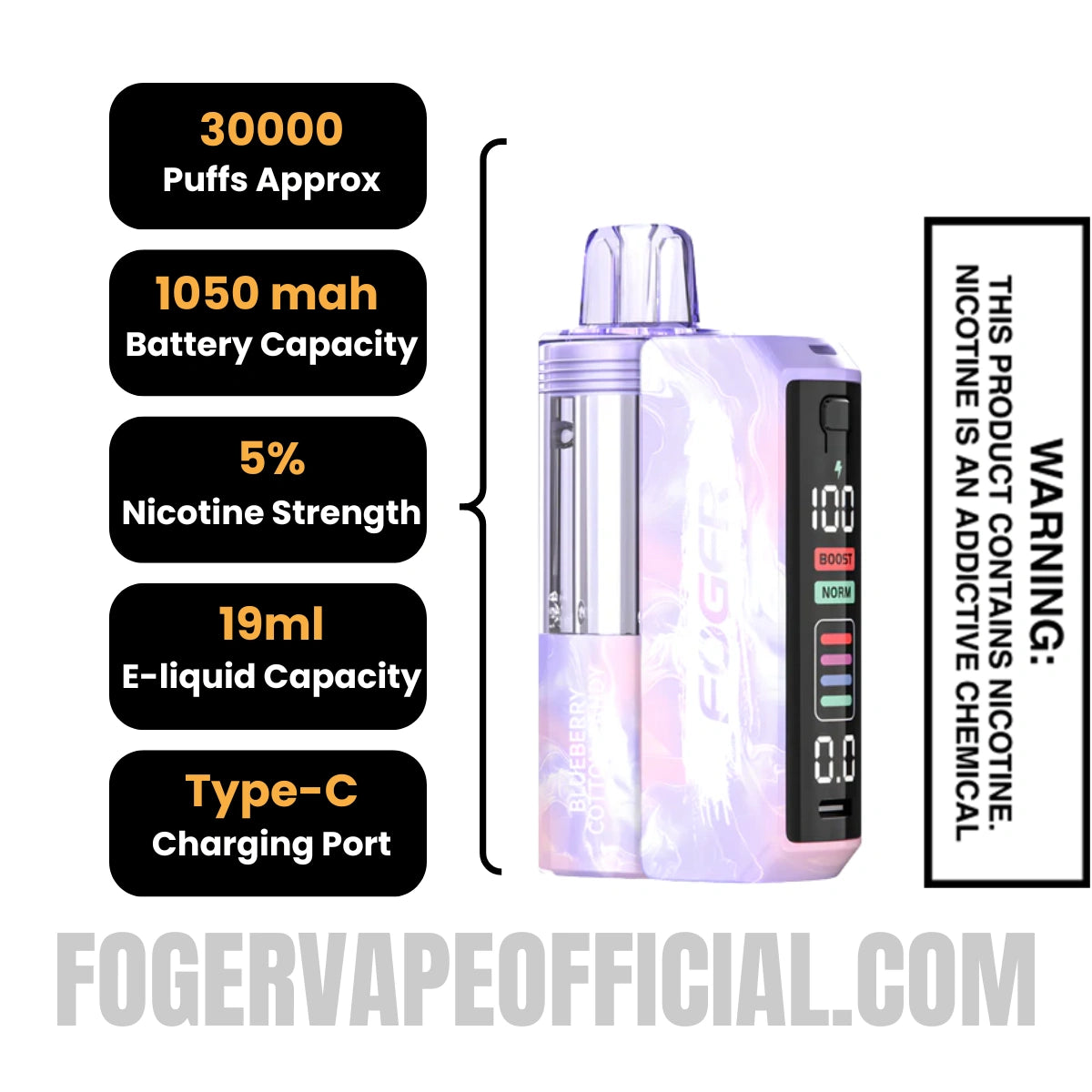 Blueberry Cotton Candy Foger Switch Pro 30K Disposable Vape Kit Specifications Blueberry Cotton Candy Foger Switch Pro 30K Disposable Vape Kit Specifications