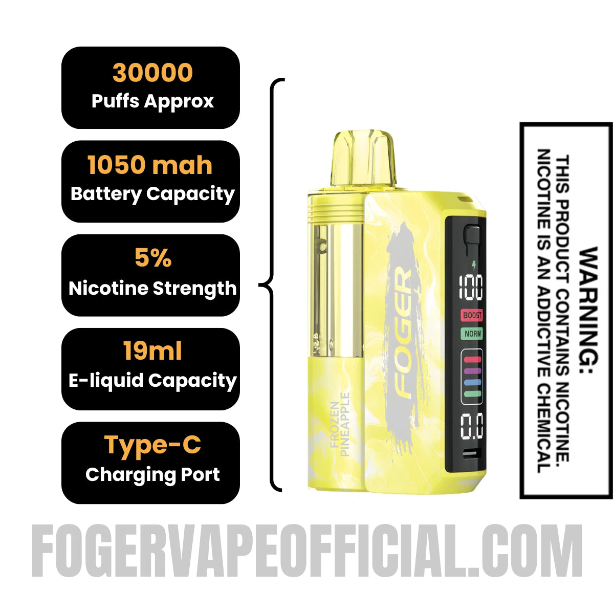Frozen Pineapple Foger Switch Pro 30K Disposable Vape Kit Specifications Frozen Pineapple Foger Switch Pro 30K Disposable Vape Kit Specifications