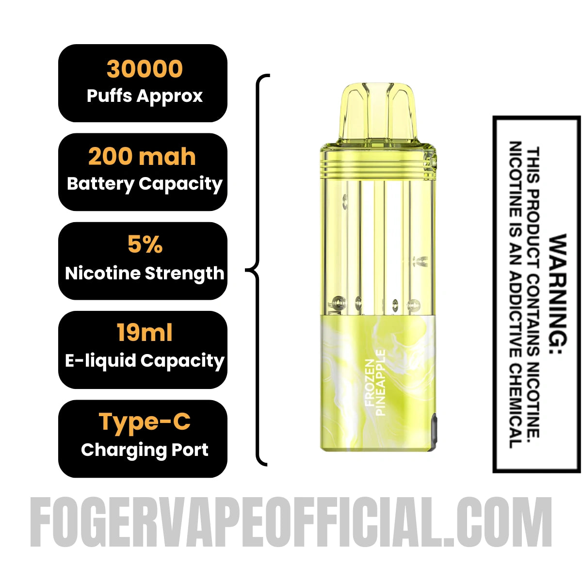 Frozen Pineapple Foger Switch Pro 30K Disposable Vape Pod Specifications Frozen Pineapple Foger Switch Pro 30K Disposable Vape Pod Specifications