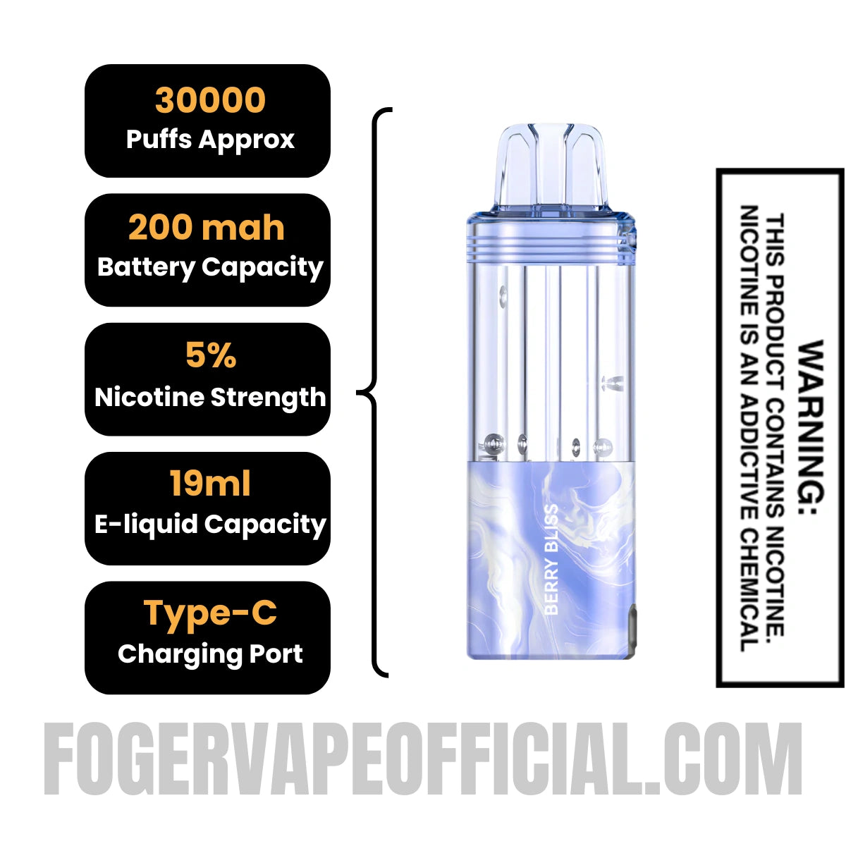 Berry Bliss Foger Switch Pro 30K Disposable Vape Pod Specifications