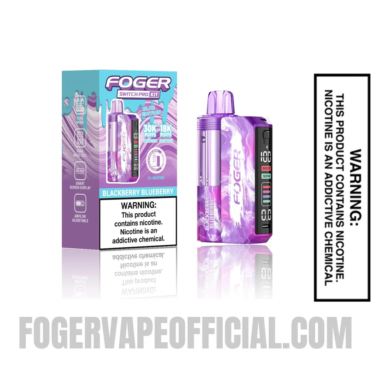 Blackberry Blueberry Foger Switch Pro Vape Kit with retail packaging