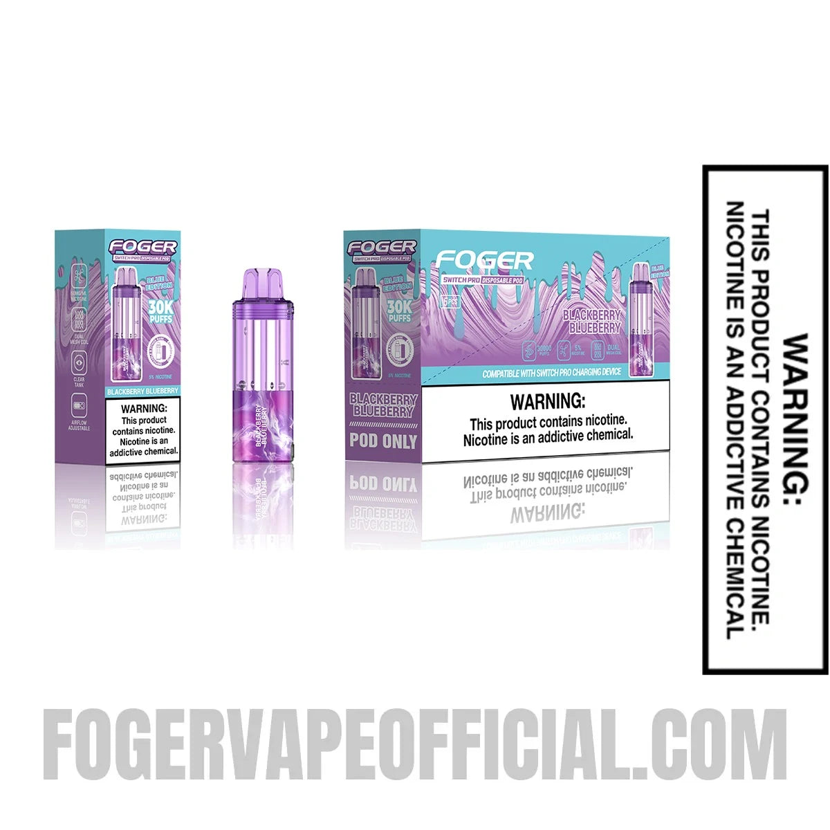 Blackberry Blueberry Foger Switch Pro Disposable Pod device with single and multi pack packaging