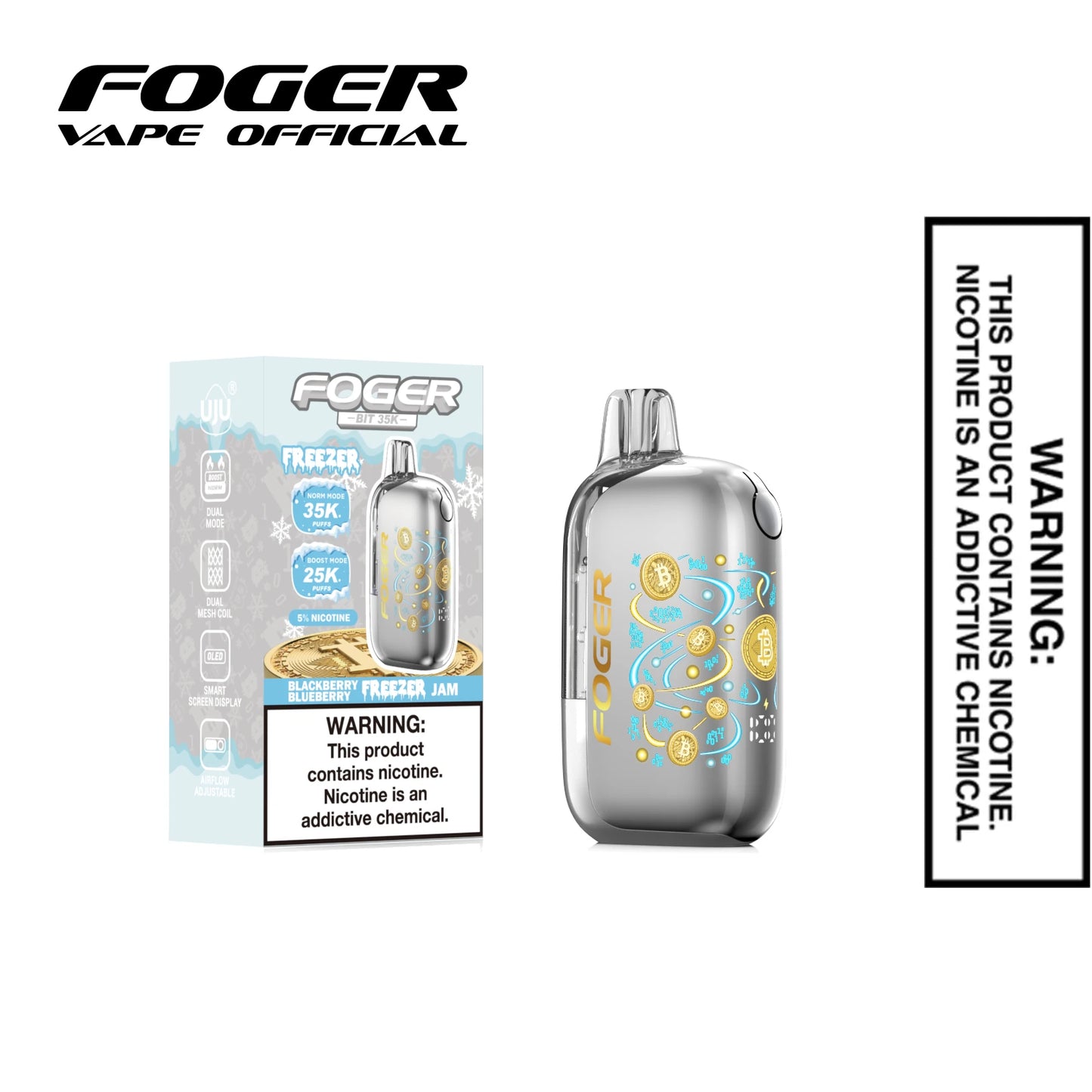 Blackberry Blueberry Freezer Jam Foger Bit 35K disposable vape next to its single unit retail box