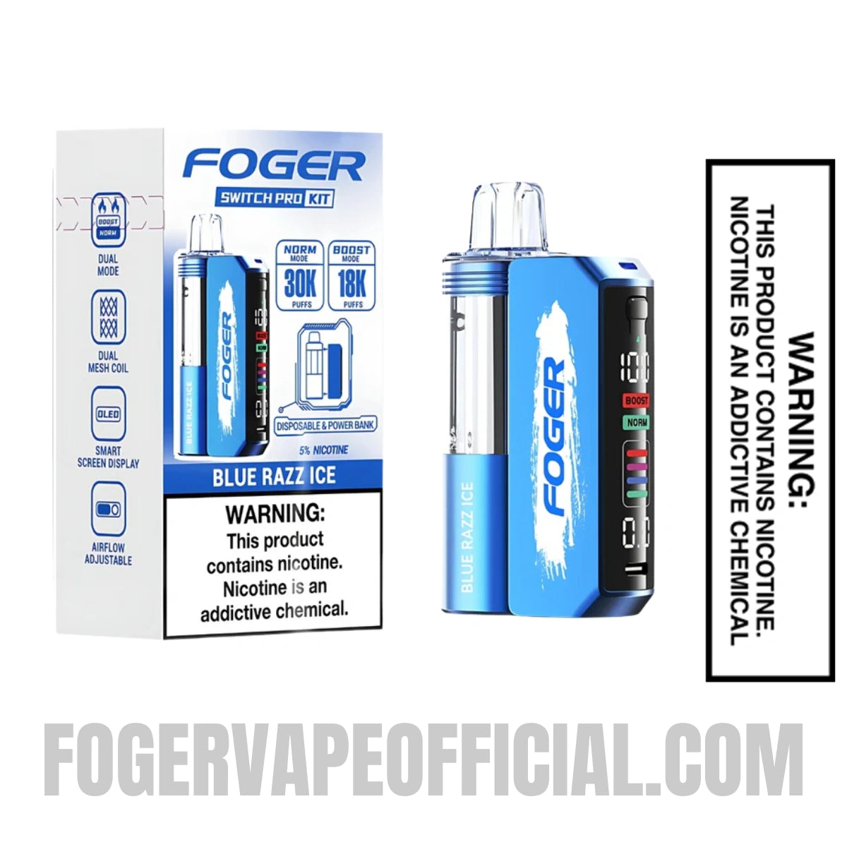 Blue Razz Ice Foger Switch Pro Vape Kit 30K Puffs With Package Box