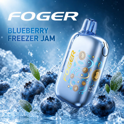 Blueberry Freezer Jam Foger Bit 35K disposable vape with fresh blueberries on ice