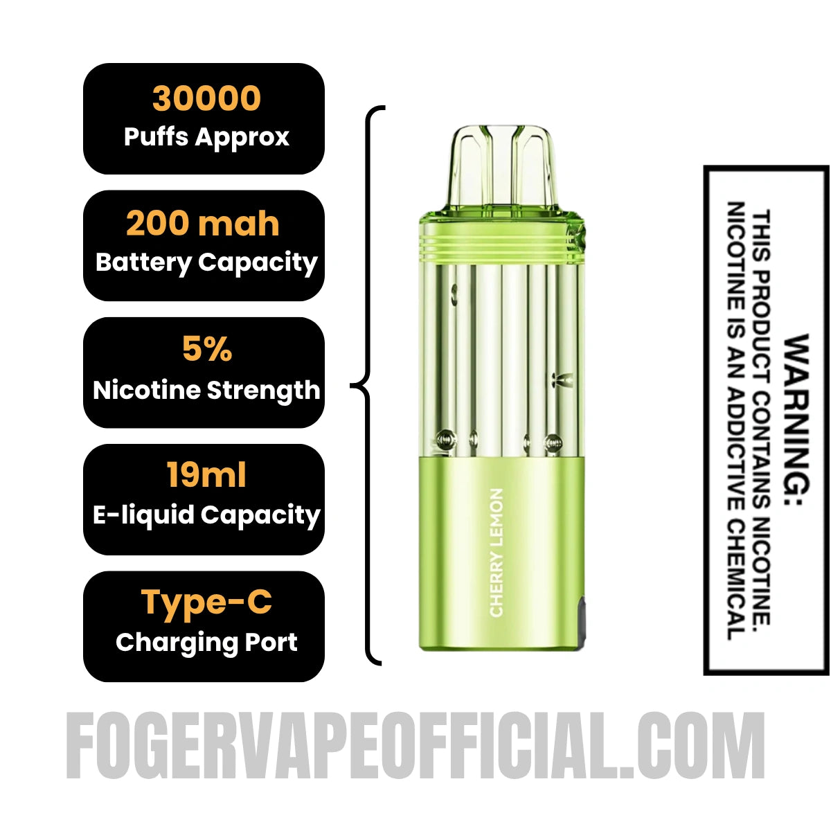 Cherry Lemon Foger Switch Pro 30K Disposable Pod Specifications