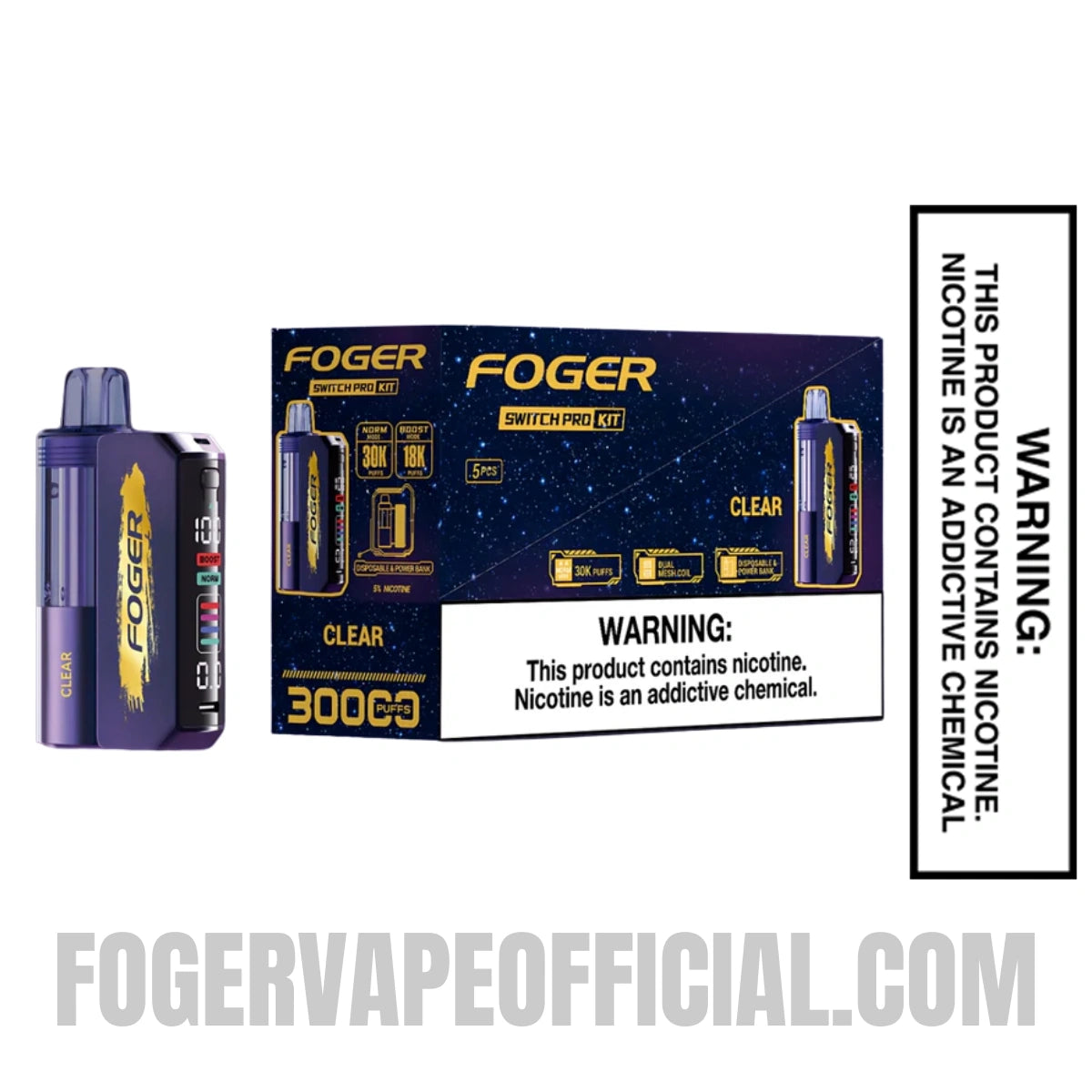 Clear Foger Switch Pro Vape Kit 30K Puffs With Bundle Box