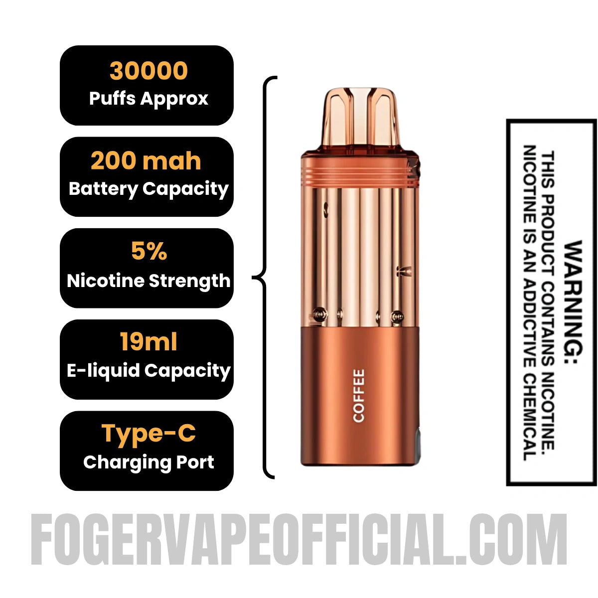 Coffee Foger Switch Pro 30K Disposable Pod Specifications