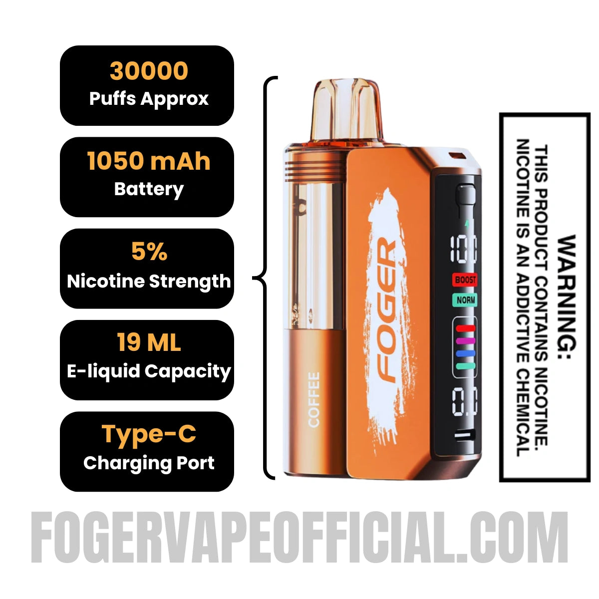 Coffee Foger Switch Pro Vape Kit 30K Puffs Specifications