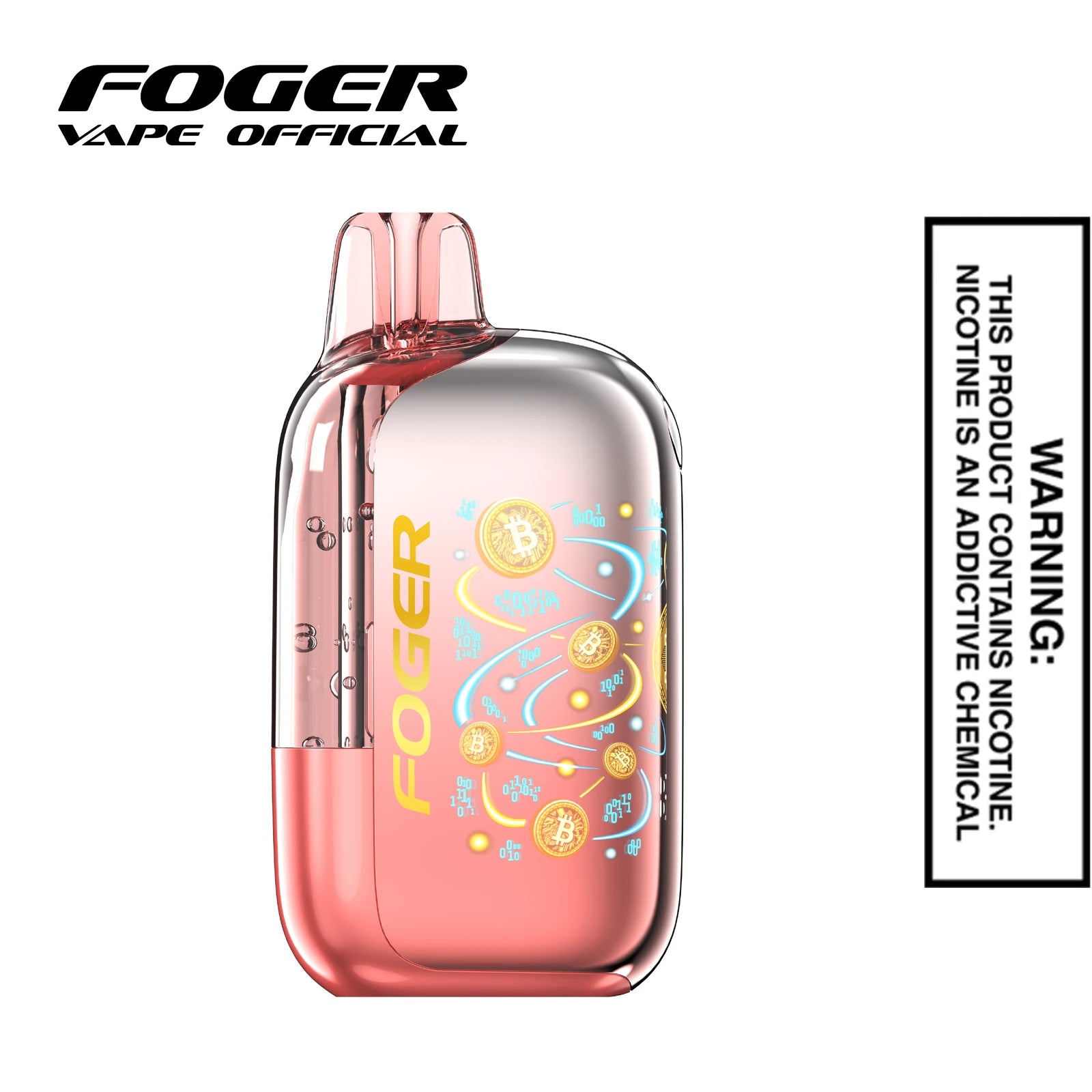 Front view of the Frozen Cherry Foger Bit 35K disposable vape showing the clear tank and smart screen