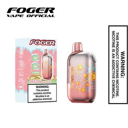 Frozen Cherry Foger Bit 35K disposable vape next to its single unit retail box