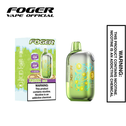 Frozen Kiwi Foger Bit 35K disposable vape next to its single unit retail box