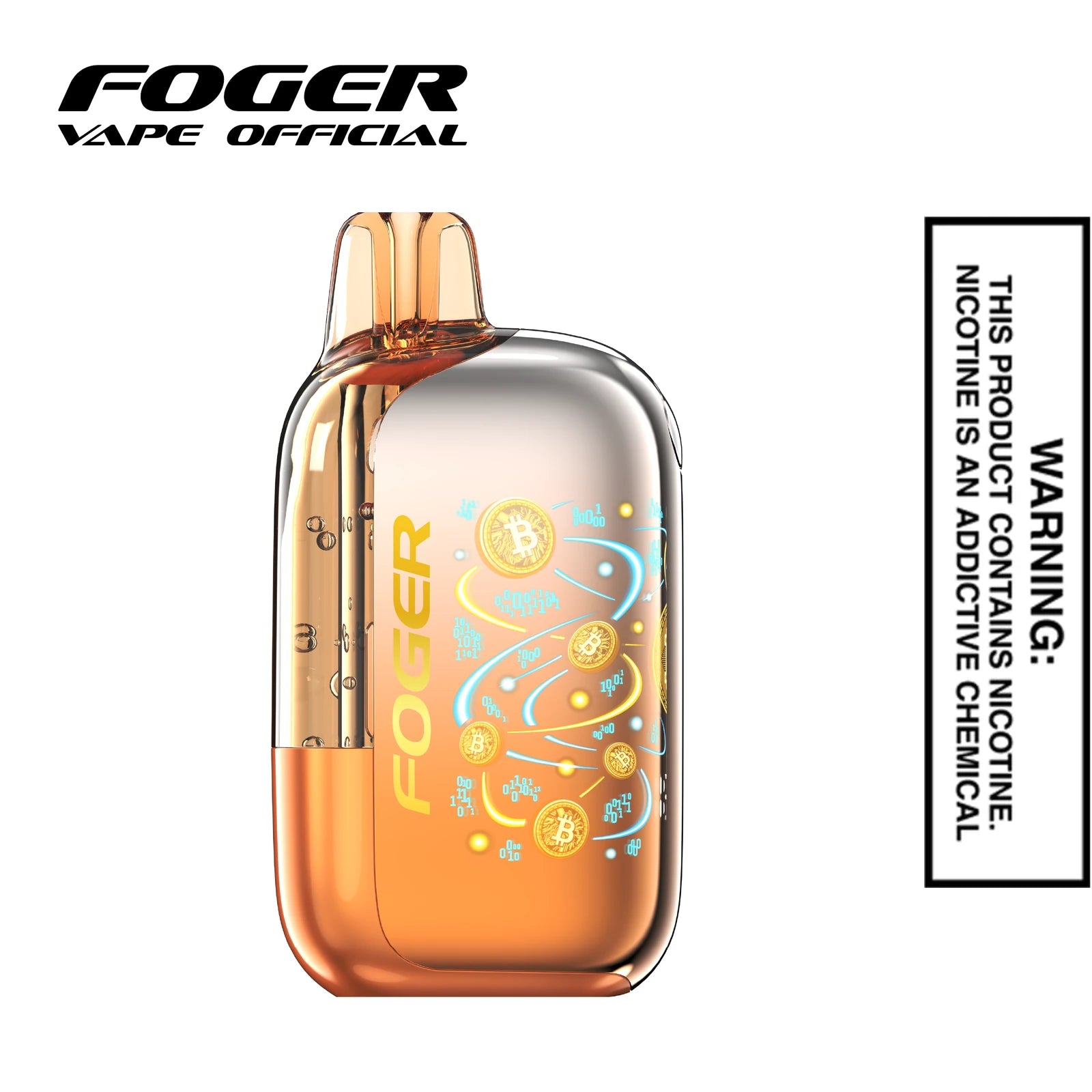Front view of the Frozen Peach Foger Bit 35K disposable vape showing the clear tank and smart screen