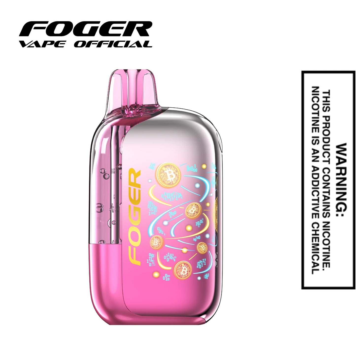 Front view of the Frozen Tropical Rainbow Foger Bit 35K disposable vape showing the clear tank and smart screen