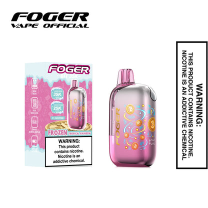 Frozen Tropical Rainbow Foger Bit 35K disposable vape next to its single unit retail box