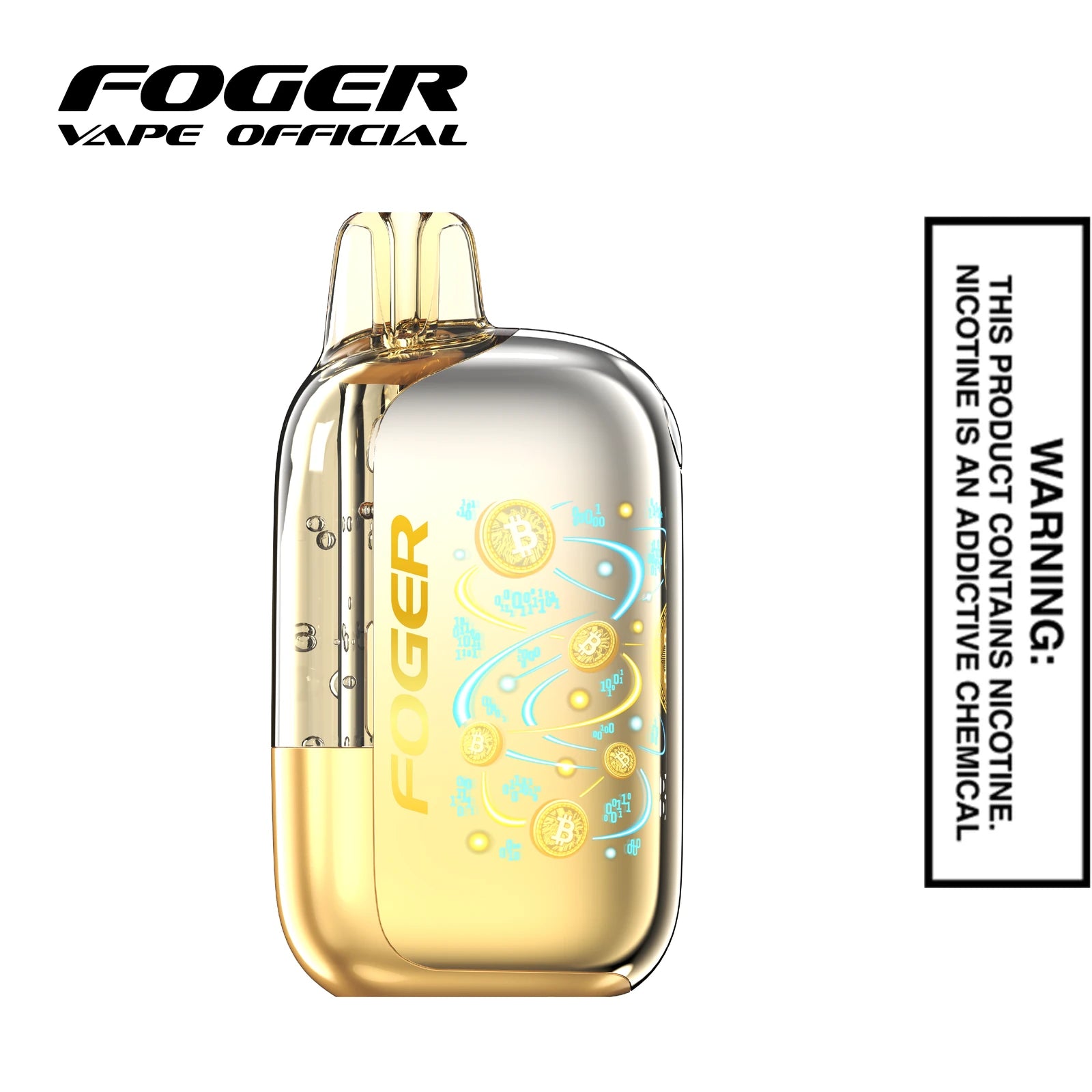 Front view of the Frozen Vanilla Foger Bit 35K disposable vape showing the clear tank and smart screen