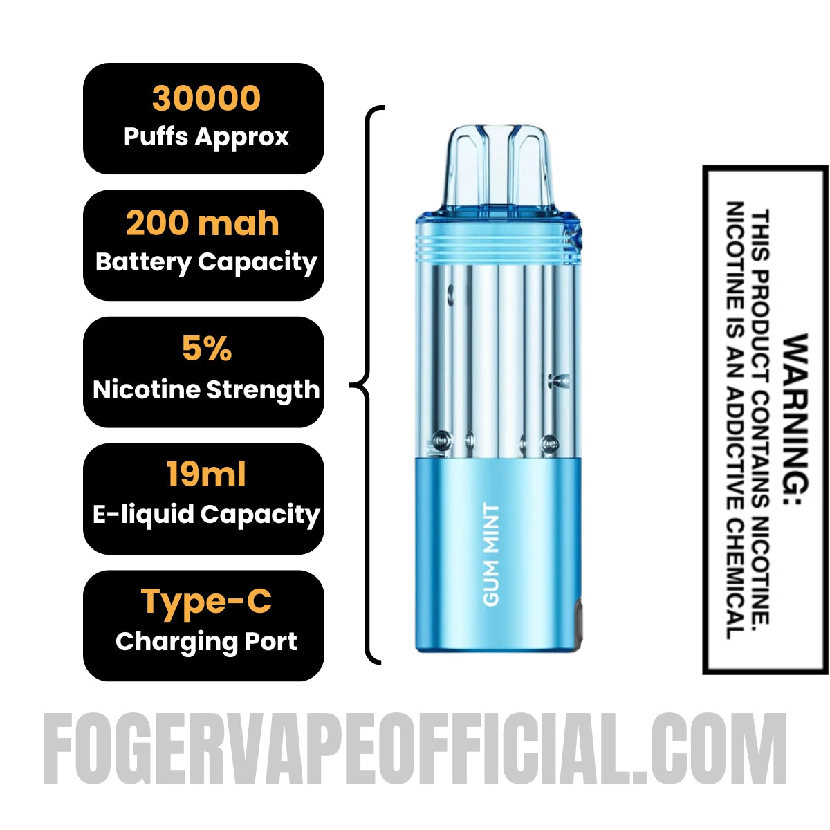 Gum Mint Foger Switch Pro 30K Disposable Pod Specifications