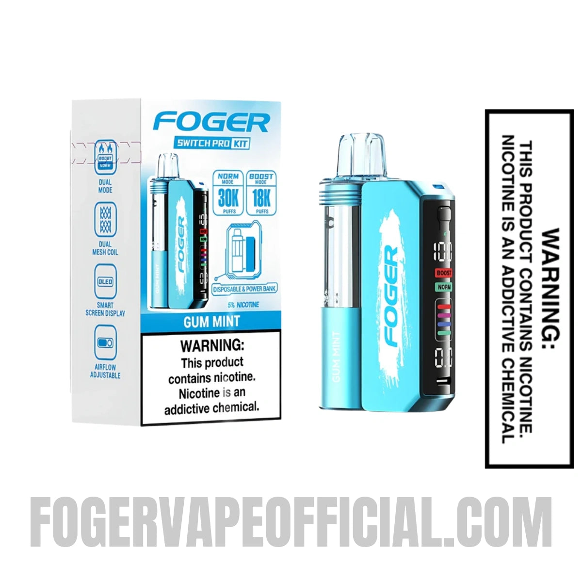 Gum Mint Foger Switch Pro Vape Kit 30K Puffs With Package Box