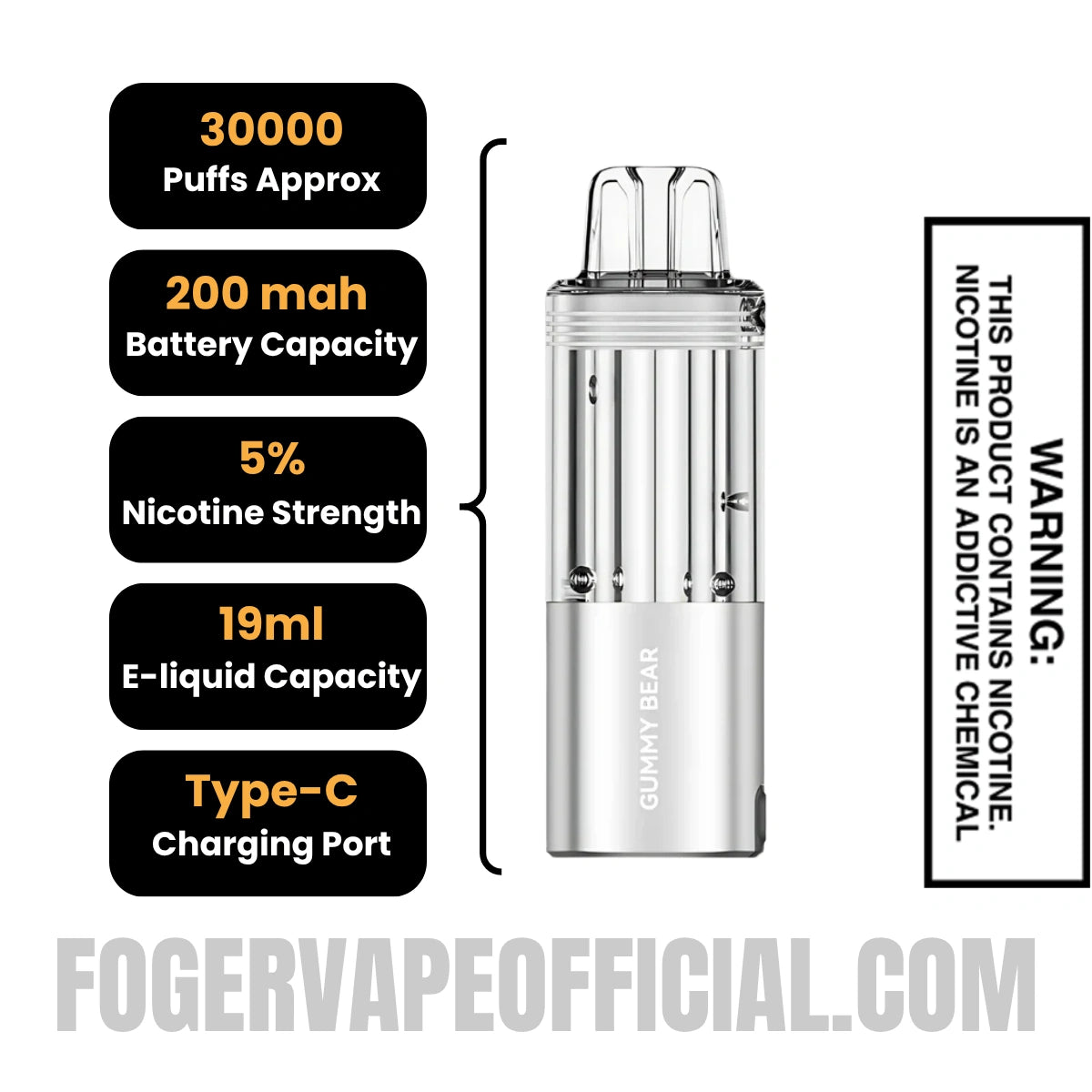 Gummy Bear Foger Switch Pro 30K Disposable Pod Specifications