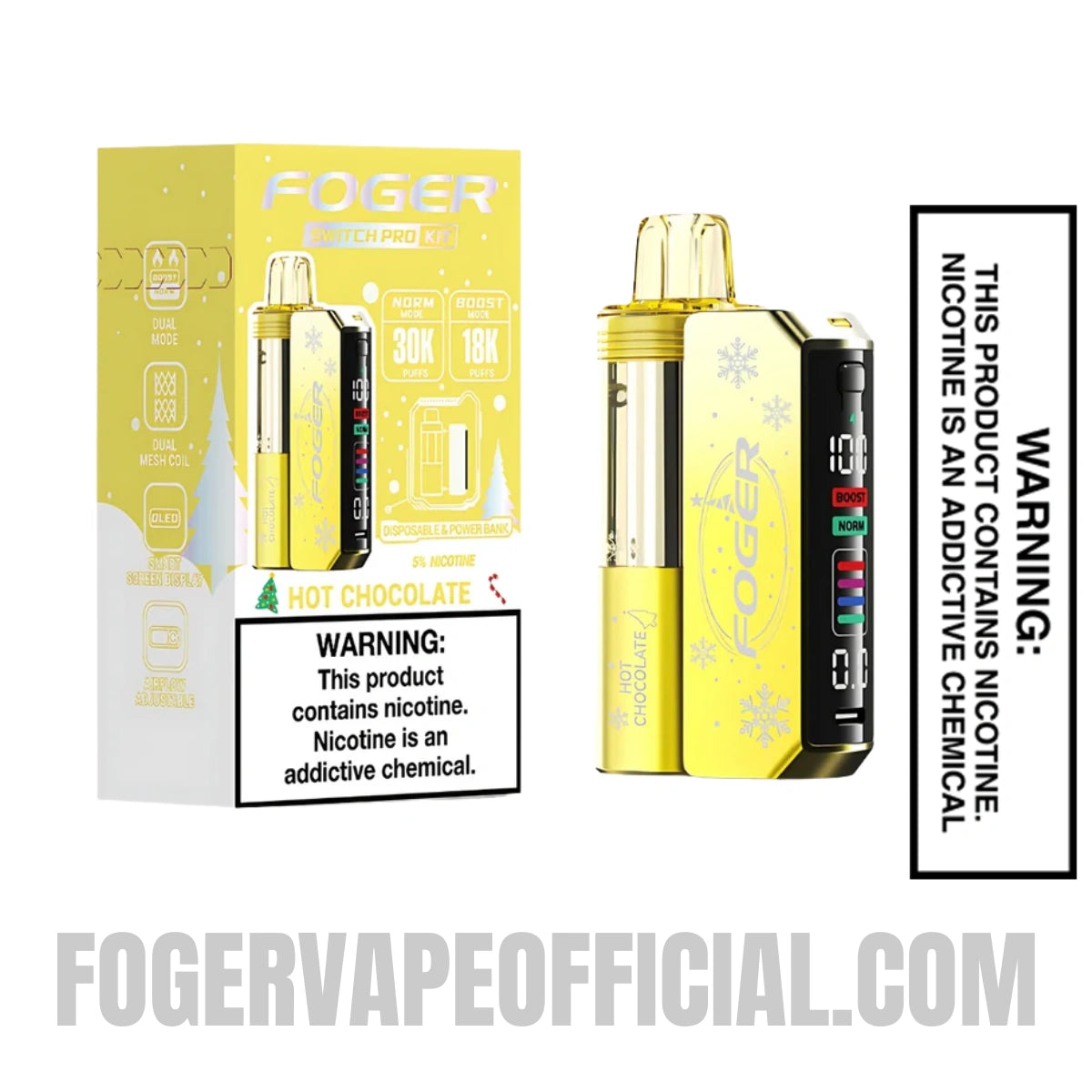Hot Chocolate Foger Switch Pro Vape Kit 30K Puffs (Holiday Edition) With Package Box