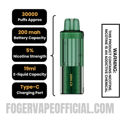 Icy Mint Foger Switch Pro 30K Disposable Pod Specifications