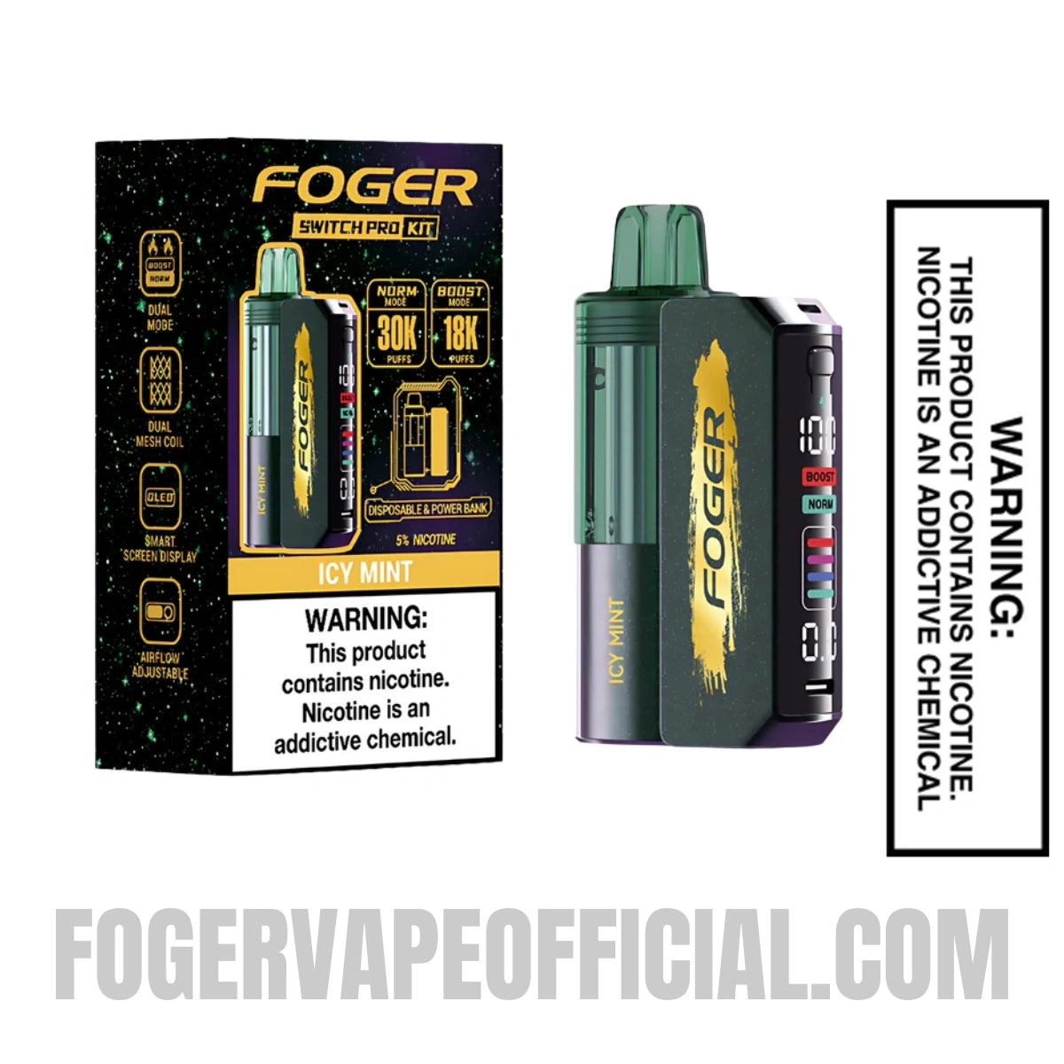 Icy Mint Foger Switch Pro Vape Kit 30K Puffs With Package Box