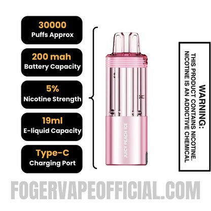 Juicy Peach Ice Foger Switch Pro 30K Disposable Pod Specifications