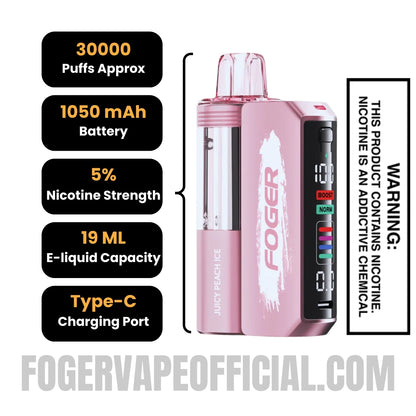 Juicy Peach Ice Foger Switch Pro Vape Kit 30K Puffs Specifications