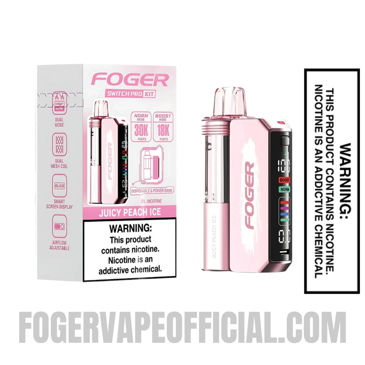 Juicy Peach Ice Foger Switch Pro Vape Kit 30K Puffs With Package Box