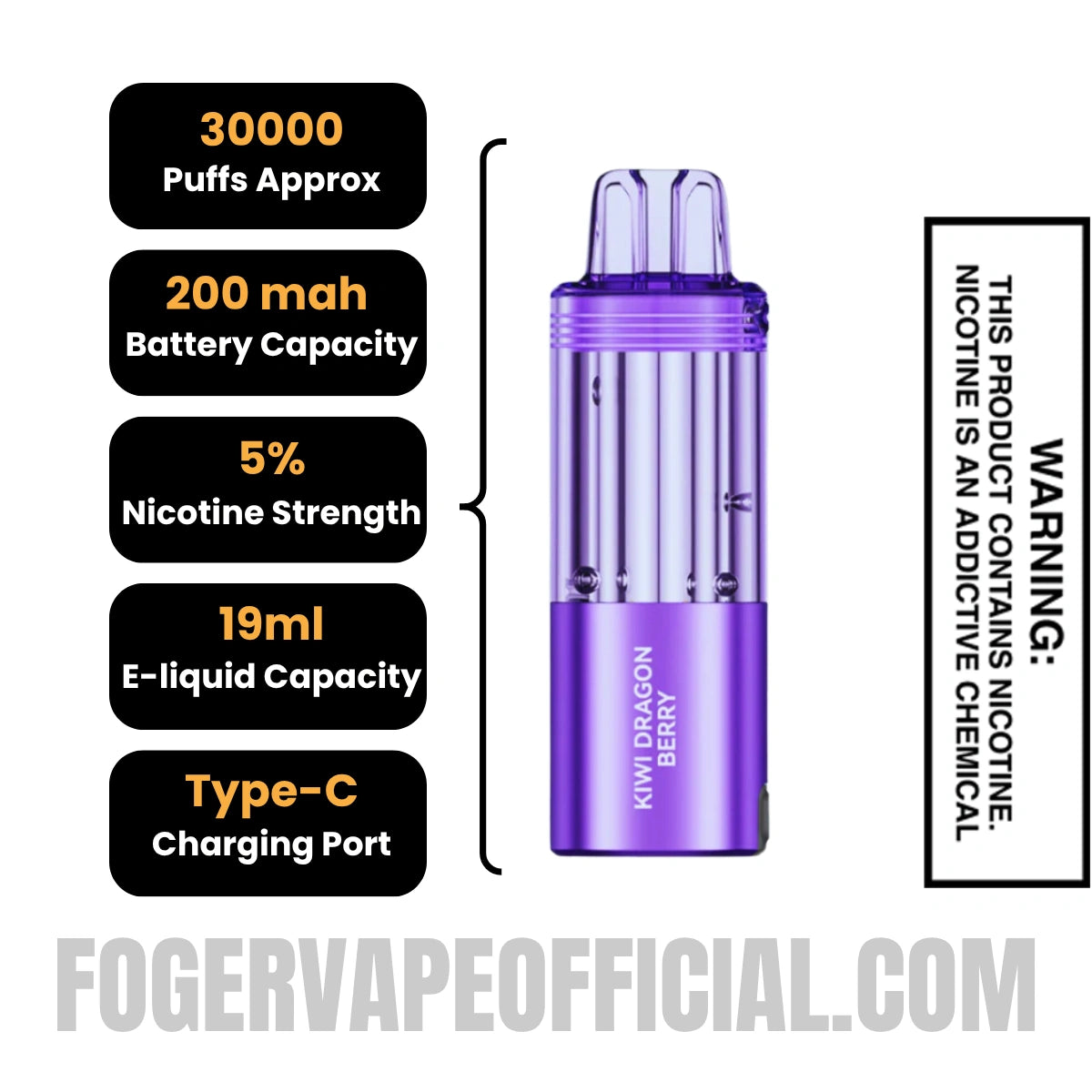 Kiwi Dragon Berry Foger Switch Pro 30K Disposable Pod Specifications