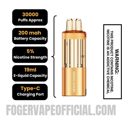 Mexico Mango Foger Switch Pro 30K Disposable Pod Specifications
