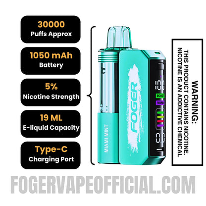 Miami Mint Foger Switch Pro Vape Kit 30K Puff Specifications