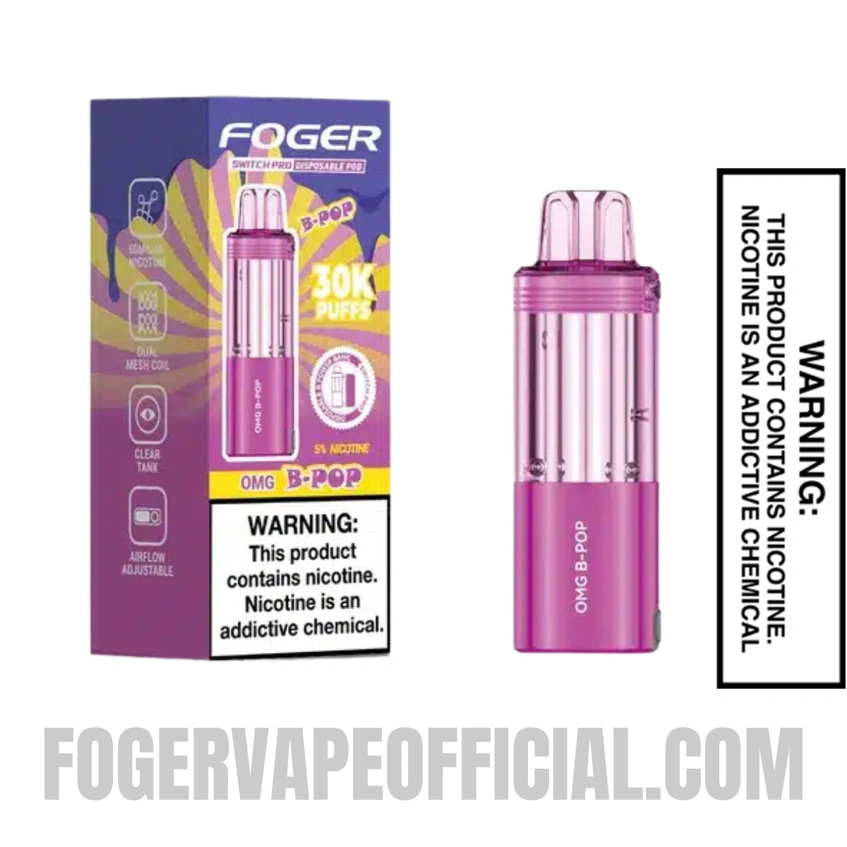 OMG B-POP Foger Switch Pro 30K Disposable Pod With Package Box