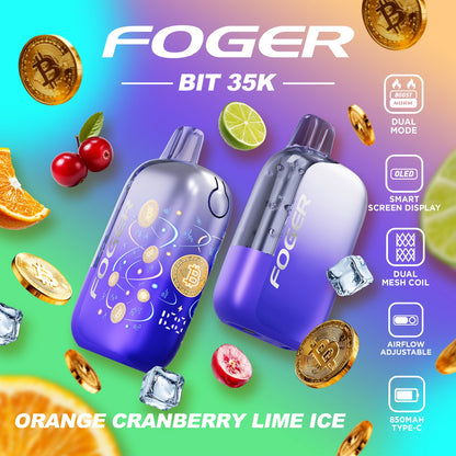Orange Cranberry Lime Ice Foger Bit 35K disposable vape with orange, cranberry and lime on ice