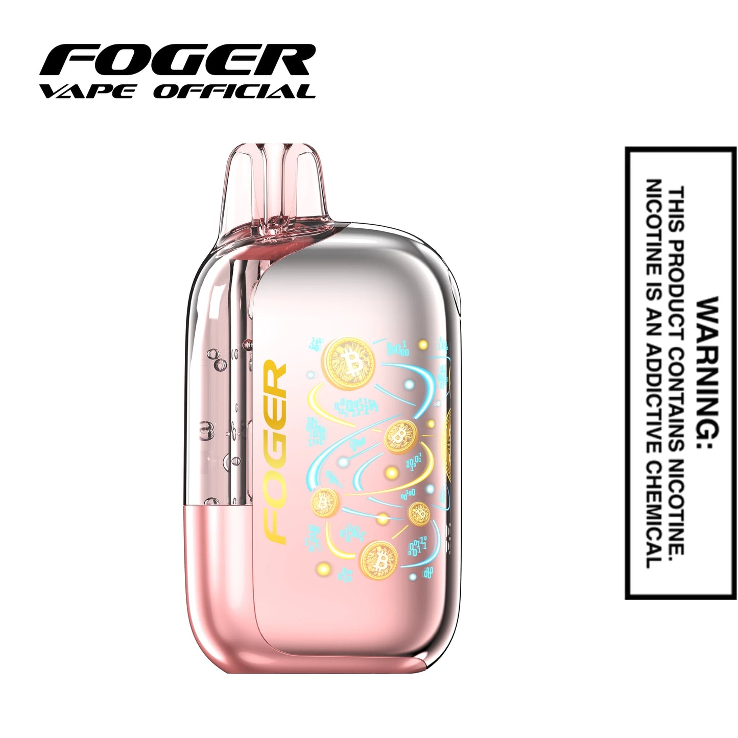Front view of the Peach Freezer Jam Foger Bit 35K disposable vape showing the clear tank and smart screen