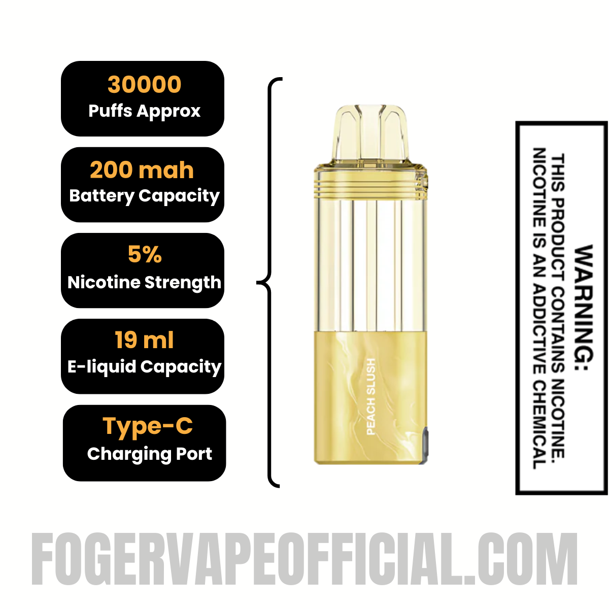 Peach Slush Foger Switch Pro 30k Disposable Vape Pod Specifications
