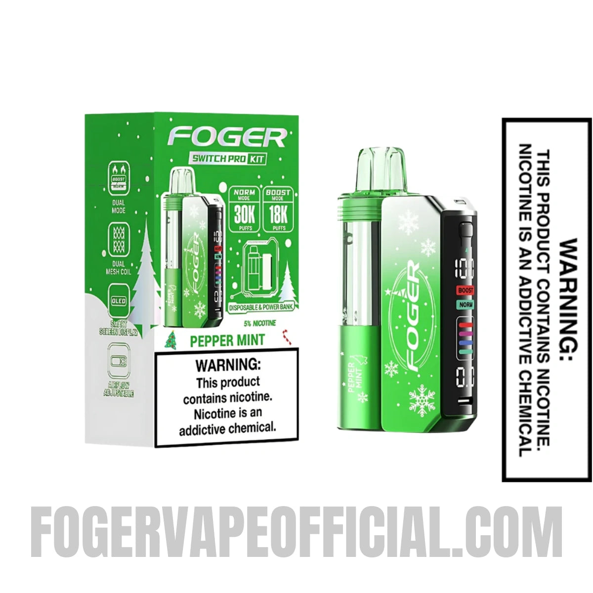 Peppermint Foger Switch Pro Vape Kit 30K Puffs (Holiday Edition) With Package Box