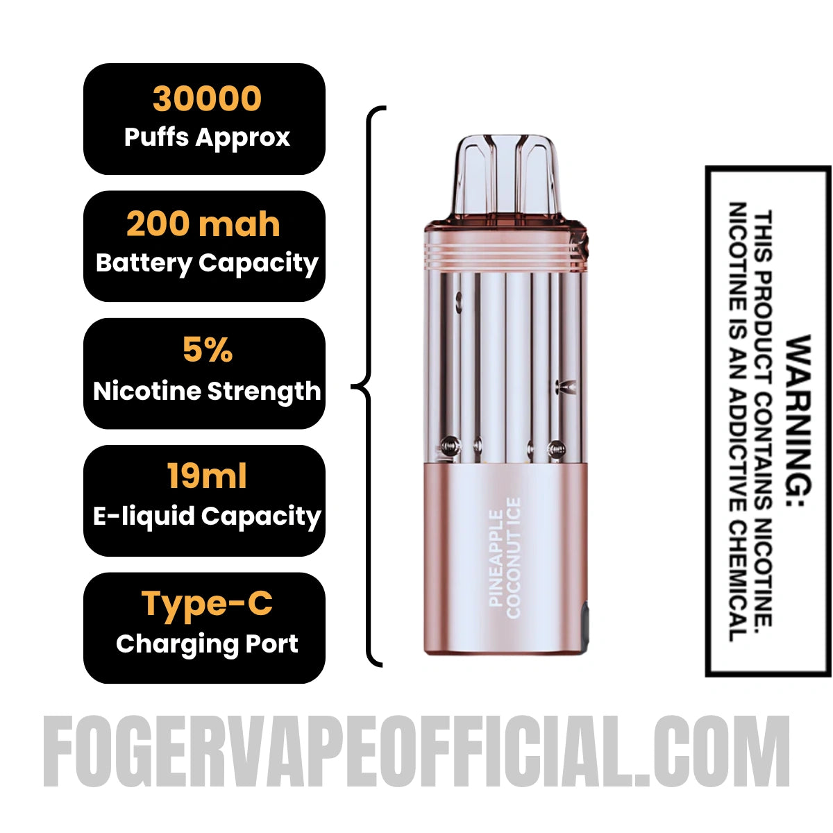 Pineapple Coconut Foger Switch Pro 30K Disposable Pod Specifications