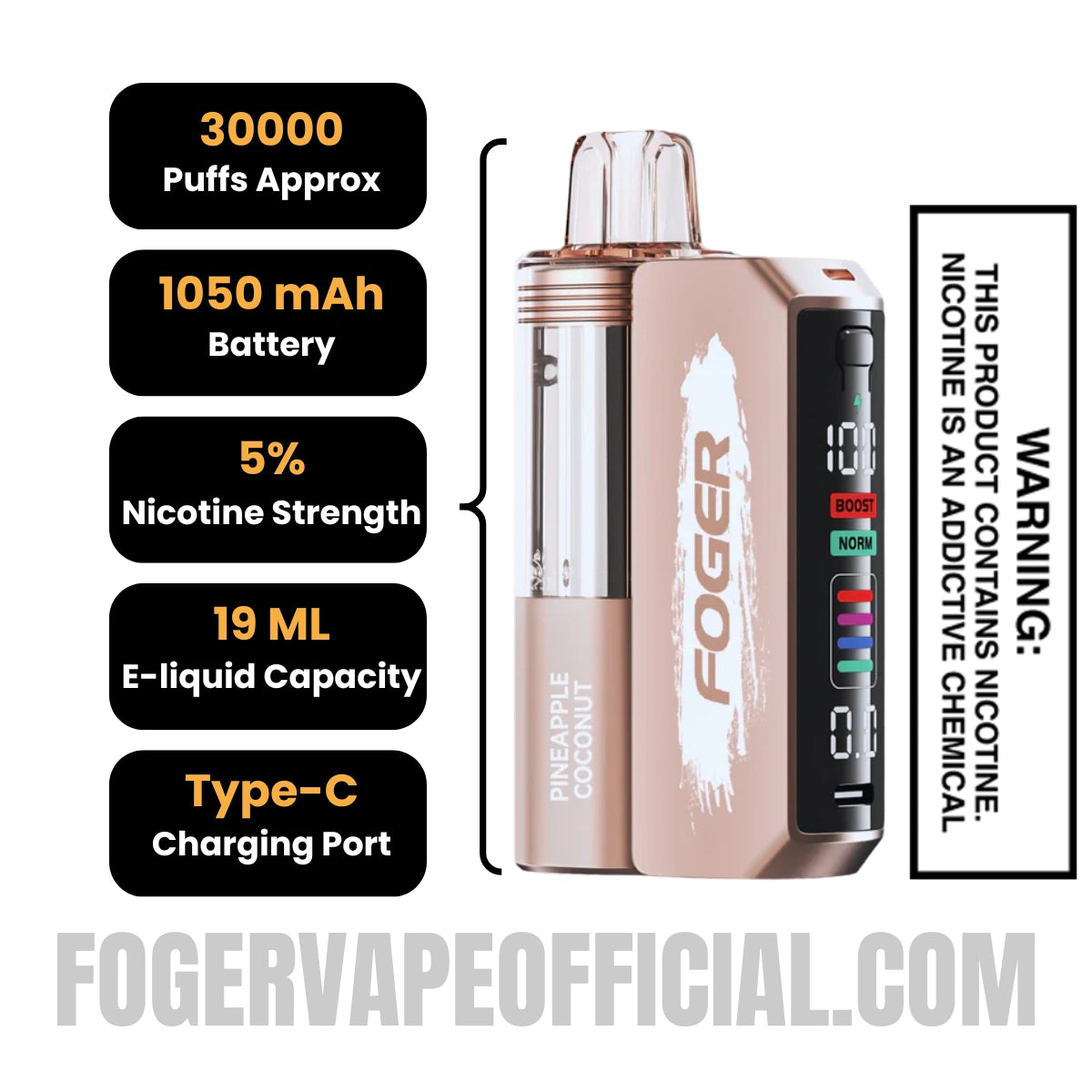 Pineapple Coconut Foger Switch Pro Vape Kit 30K Puffs Specifications