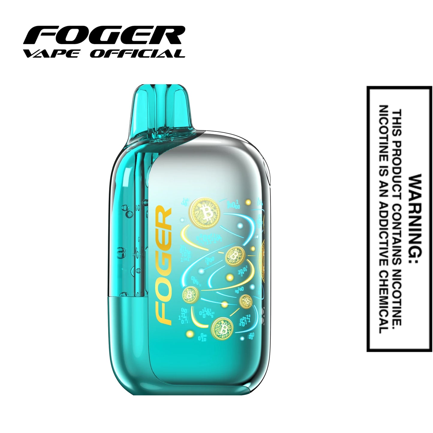Front view of the Sour Blueberry Gush Foger Bit 35K disposable vape showing the clear tank and smart screen