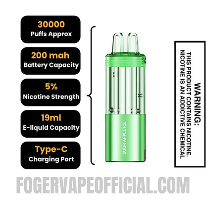 Sour Apple Ice Foger Switch Pro 30K Disposable Pod Specifications