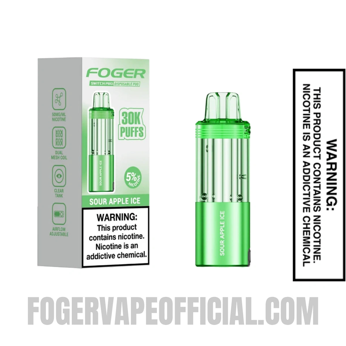 Sour Apple Ice Foger Switch Pro 30K Disposable Pod With Package Box