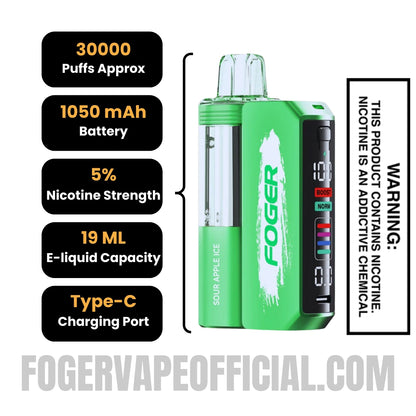 Sour Apple Ice Foger Switch Pro Vape Kit 30K Puffs Specifications