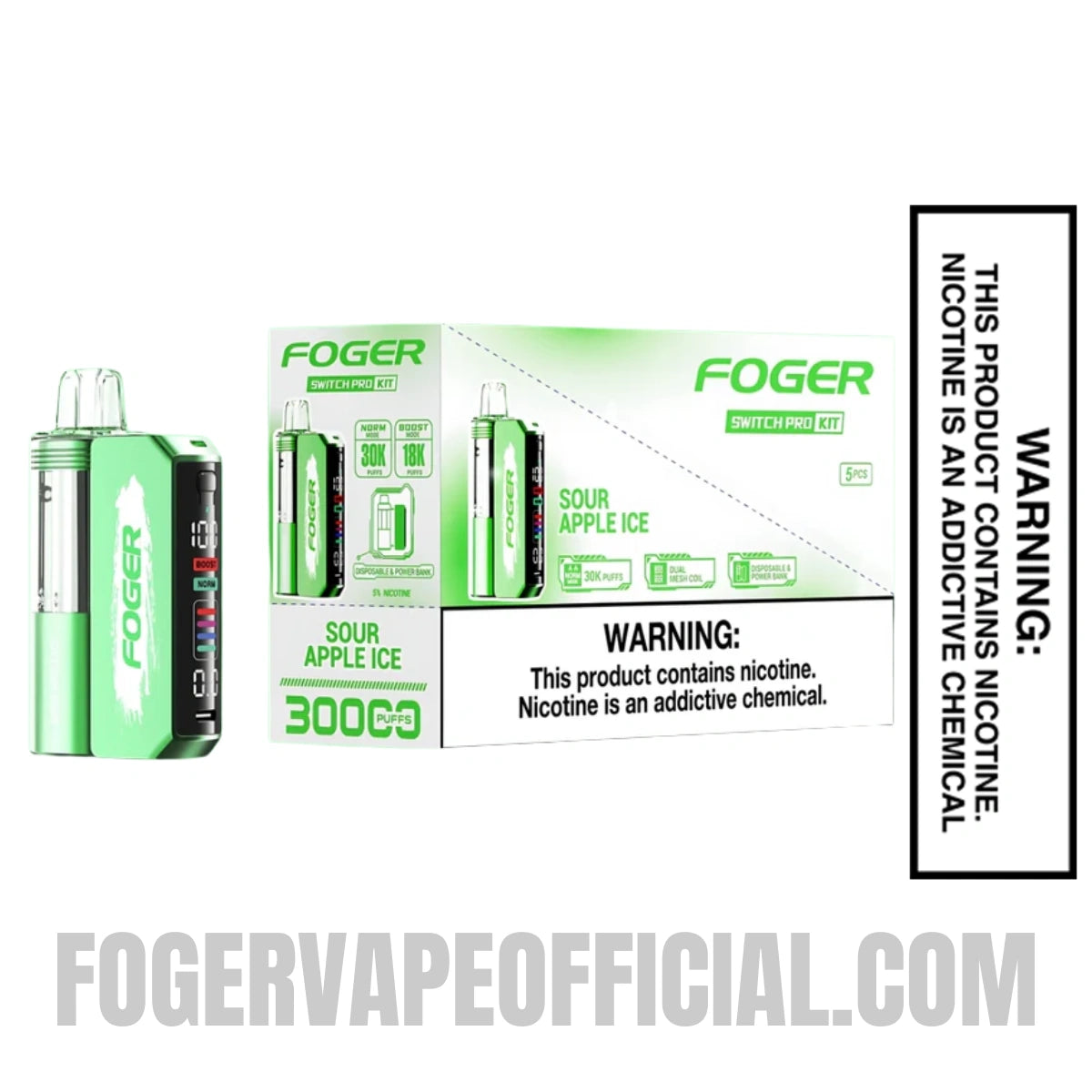 Sour Apple Ice Foger Switch Pro Vape Kit 30K Puffs With Bundle Box