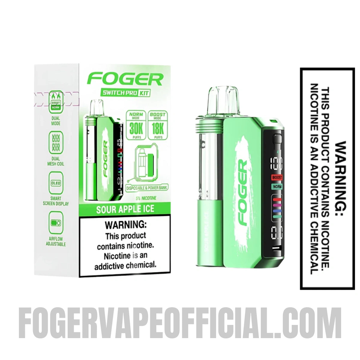 Sour Apple Ice Foger Switch Pro Vape Kit 30K Puffs With Package Box