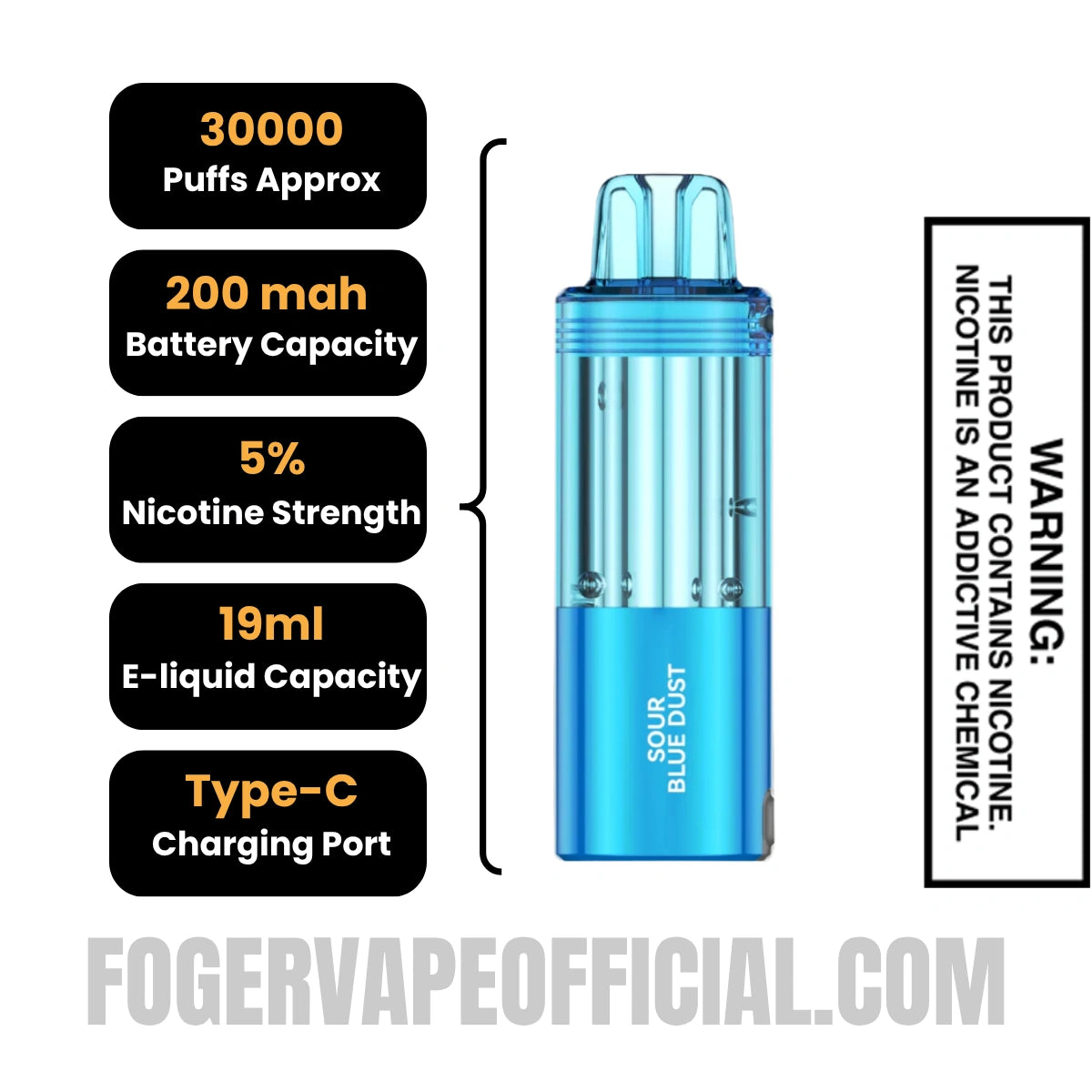Sour Blue Dust Foger Switch Pro 30K Disposable Pod Specifications