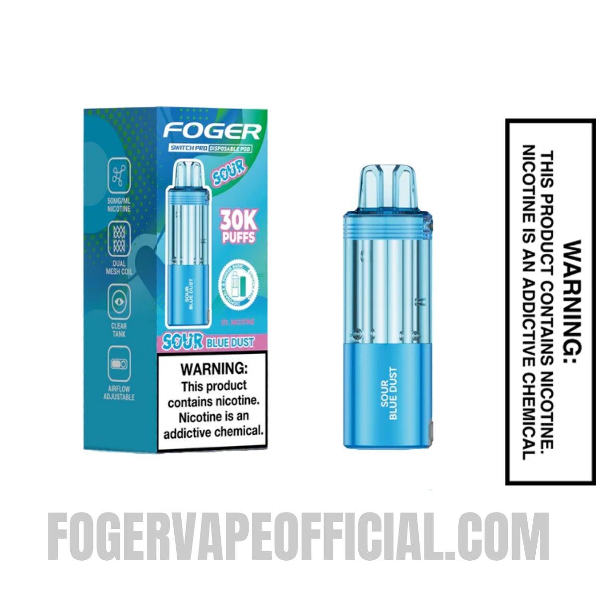 Sour Blue Dust Foger Switch Pro 30K Disposable Pod with Package Box