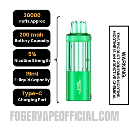 Sour Cranapple Foger Switch Pro 30K Disposable Pod Specifications