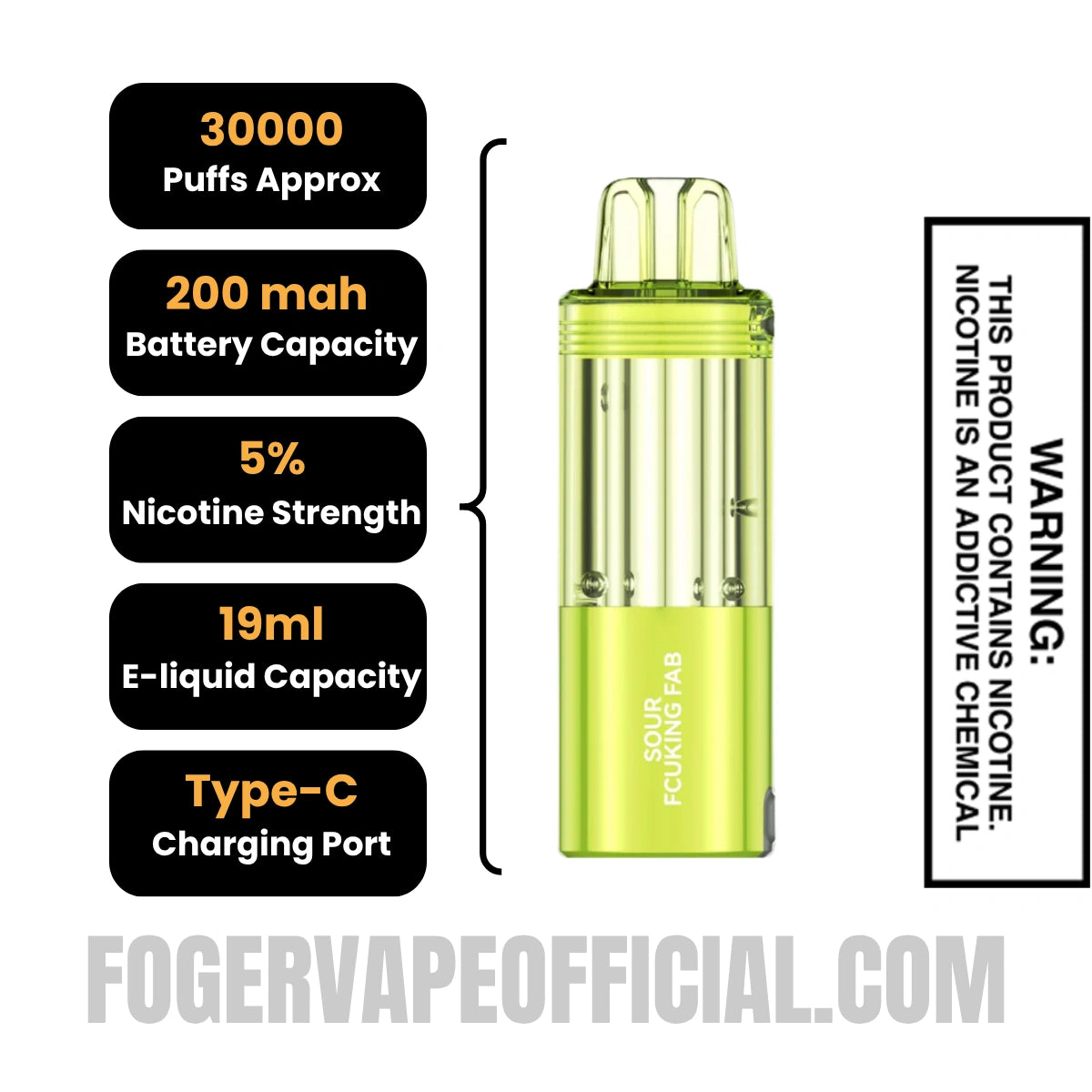 Sour Fcuking Fab Foger Switch Pro 30K Disposable Pod Specifications